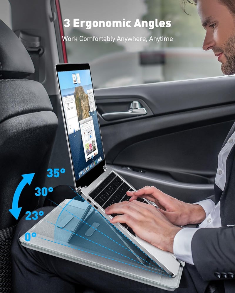 AboveTEK Adjustable Laptop Lap Desk, 3 Ergonomic Angles, PU Leather Non-Slip Surface, Heat Shield, Retractable Mouse Pad, Portable Laptop Lap pad for Bed, Sofa, Travel (Light Gray) - Image 3